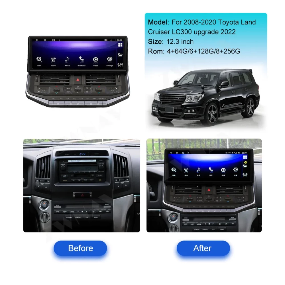 Toyota Land Cruiser LC300 Stil (2008-2021 Uyumlu) 12.3 İnç Multimedya Sistemi