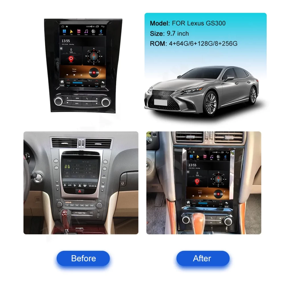 Lexus GS300 (1998-2004) 10.4 İnç Tesla Stil Android Multimedya ve Navigasyon Sistemi