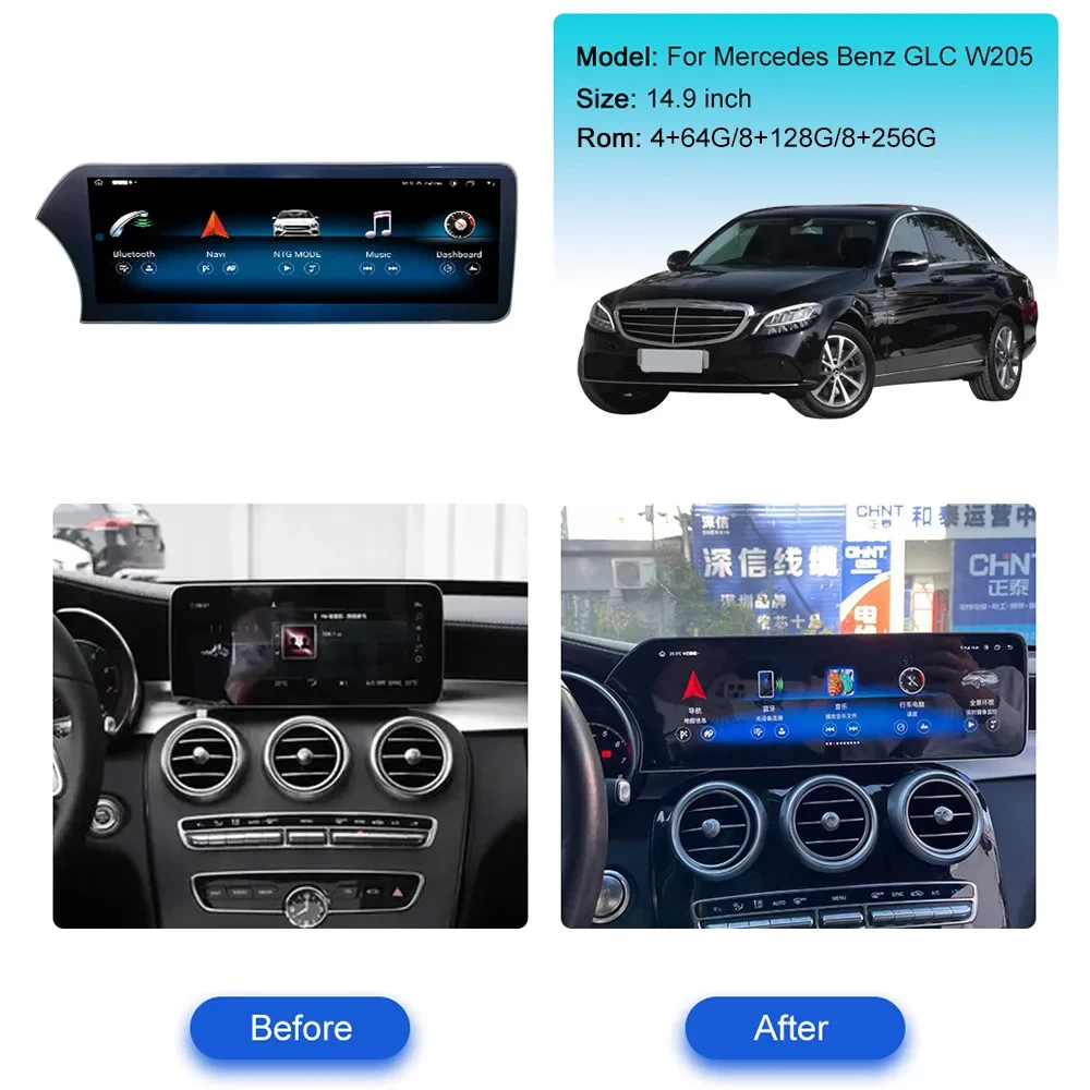 Mercedes-Benz C-Serisi & GLC (W205/X253) 2015-2019 Android 13.0 Ultra Geniş 14.9 inç Multimedya Sistemi