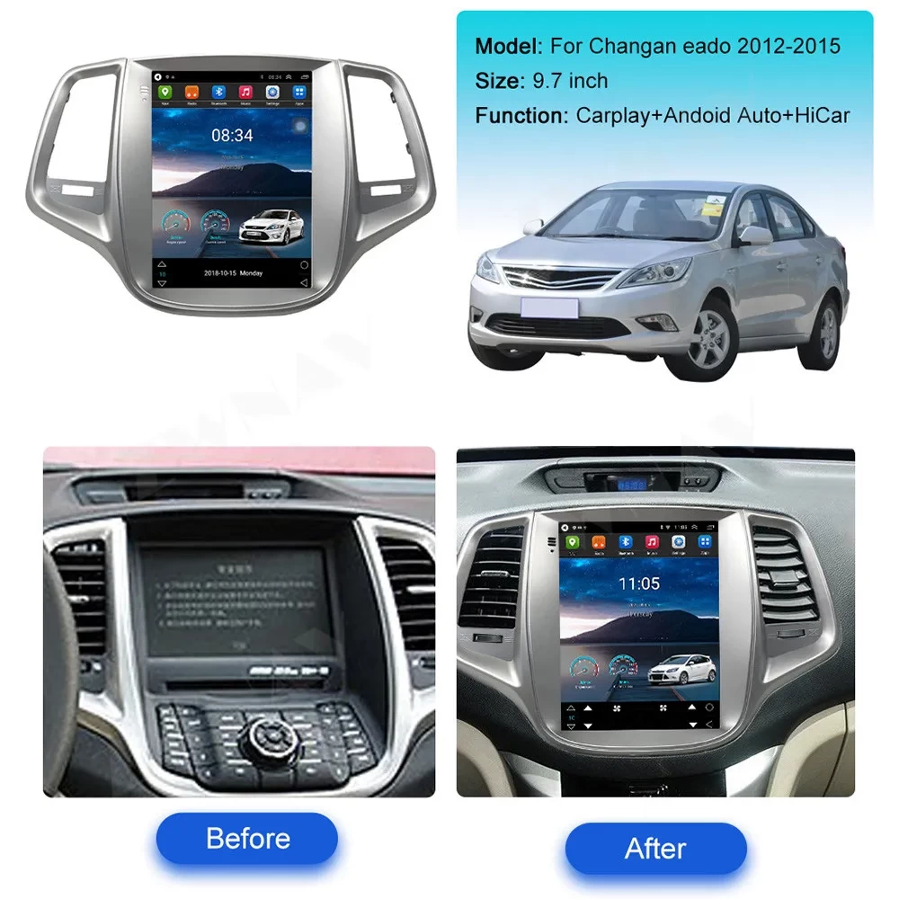 Changan Eado (2012-2016) 10.4 inç Tesla Stil Android 13 Multimedya ve Navigasyon Sistemi