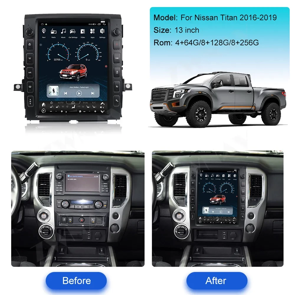 Nissan Titan (2014-2020) 13 İnç Tesla Stil Android 13.0 Multimedya Sistemi