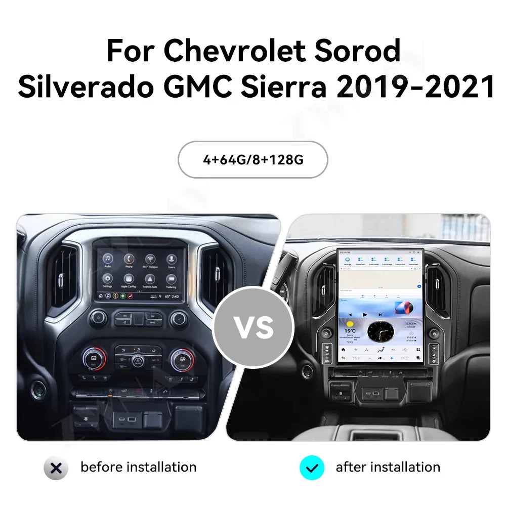 GMC Sierra / Chevrolet Silverado (2019-2021) 15.6 İnç Dikey Tesla Tarzı Android 13.0 Multimedya Sistemi