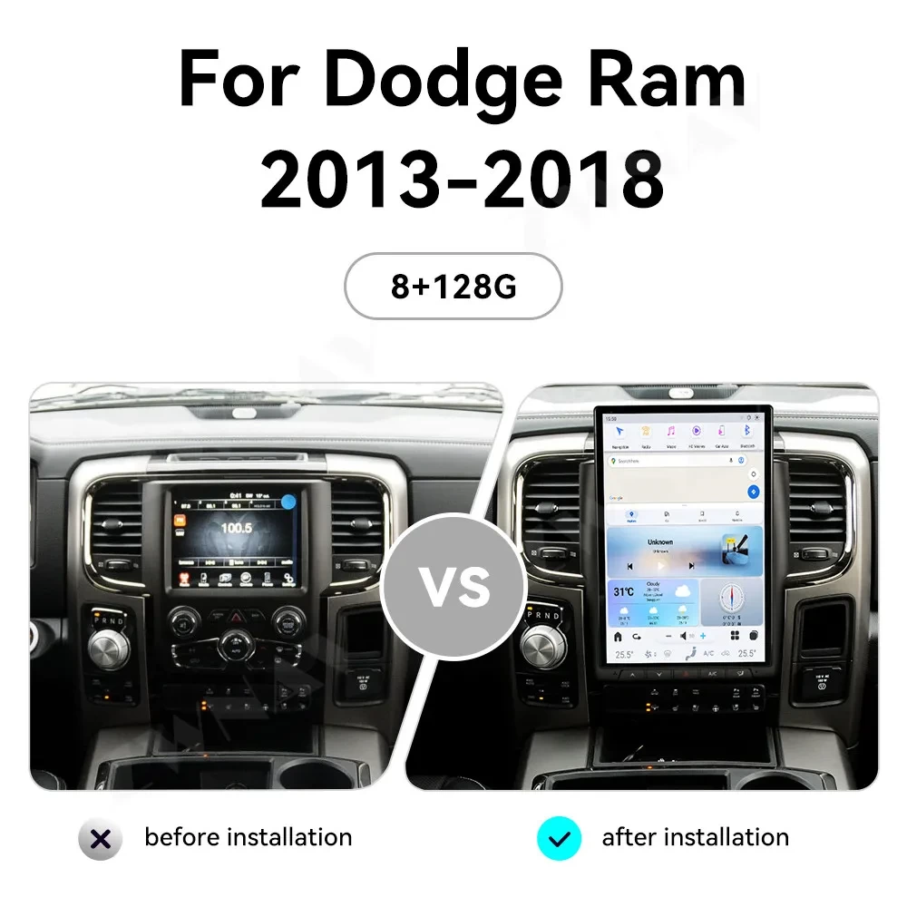 Dodge RAM 1500 / 2500 / 3500 (2012-2023) 14.4 İnç Tesla Tarzı Android 13.0 Multimedya Sistemi