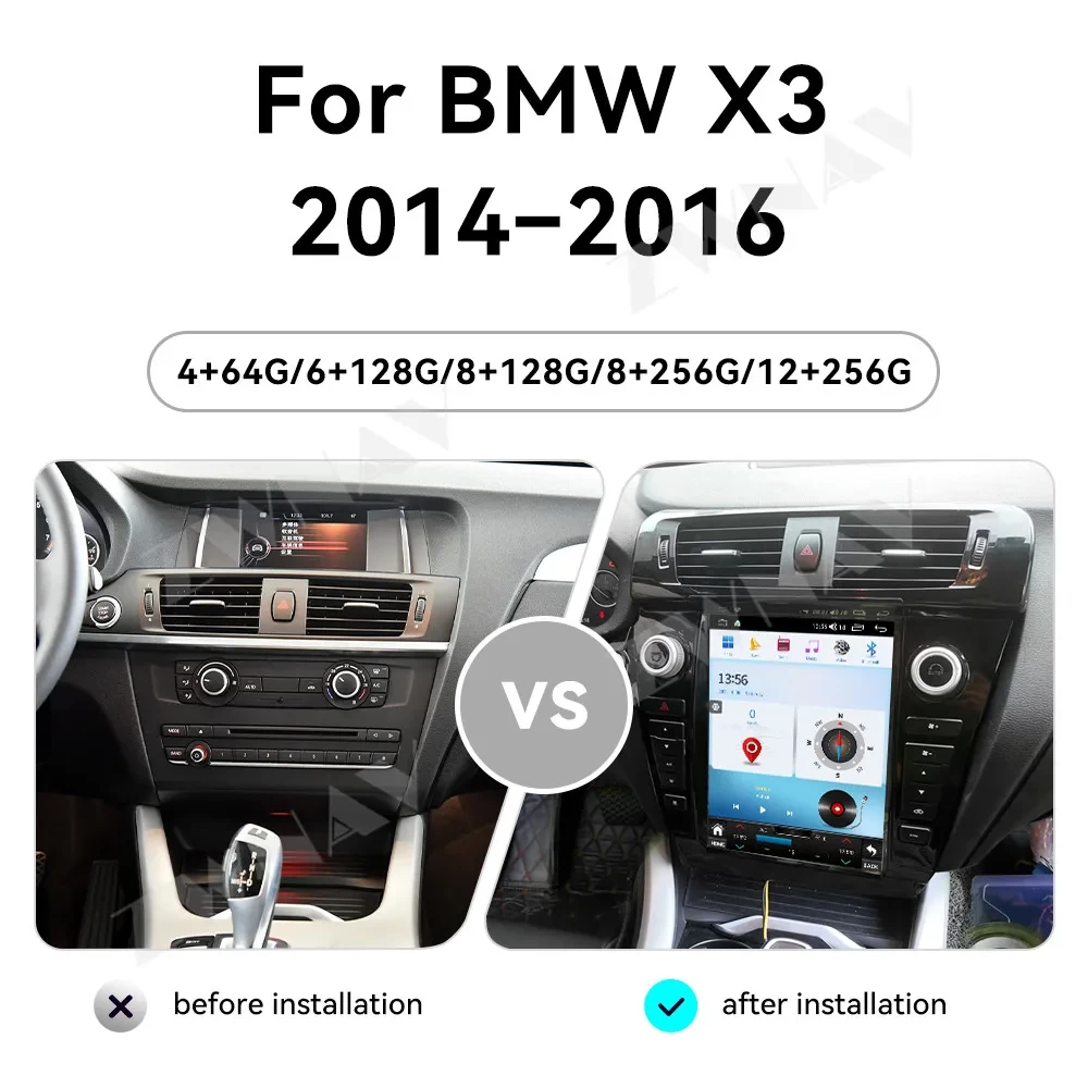 BMW 3 Serisi (F30/F31) & X3 (F25) 2014-2017 Android 14.0 Tesla Style Dikey Multimedya Sistemi