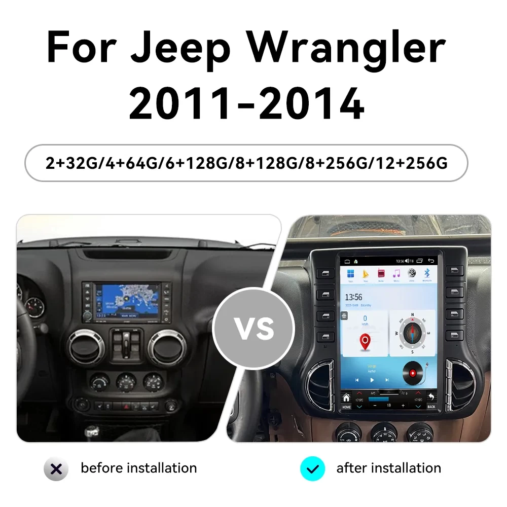 Jeep Wrangler (2011-2017) Android 14.0 Kablosuz CarPlay & Multimedya Sistemi