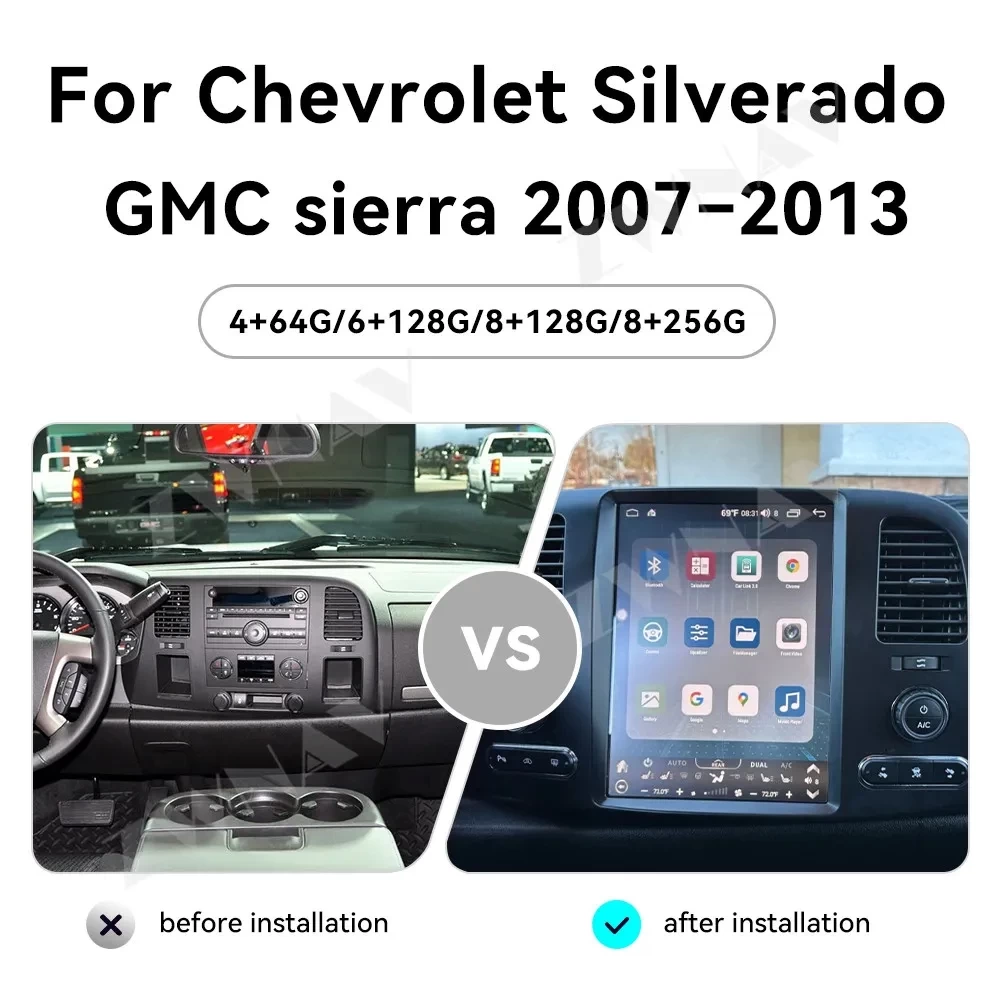 Chevrolet Silverado / GMC Sierra (2015-2019) 13.3 İnç Android 12.0 Multimedya Sistemi