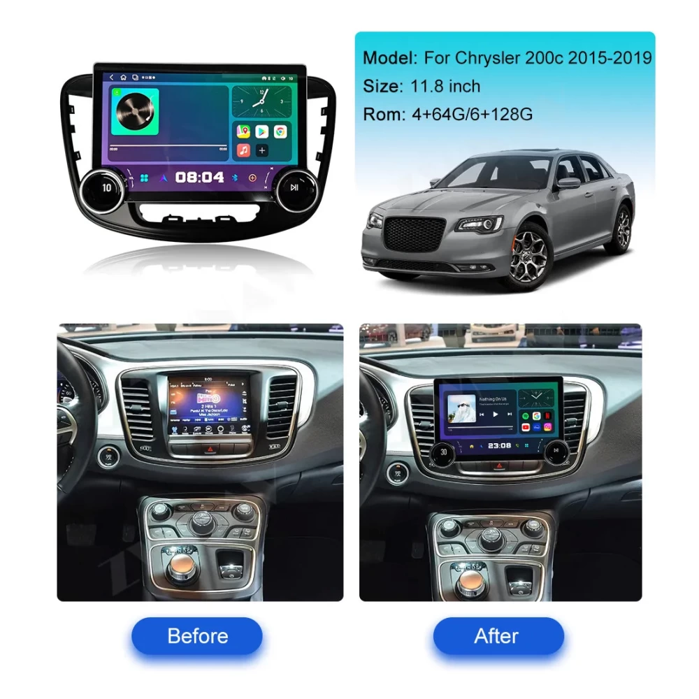 Chrysler 200C (2015-2020) 11.8 İnç Tesla Tarzı Android 13.0 Multimedya Sistemi