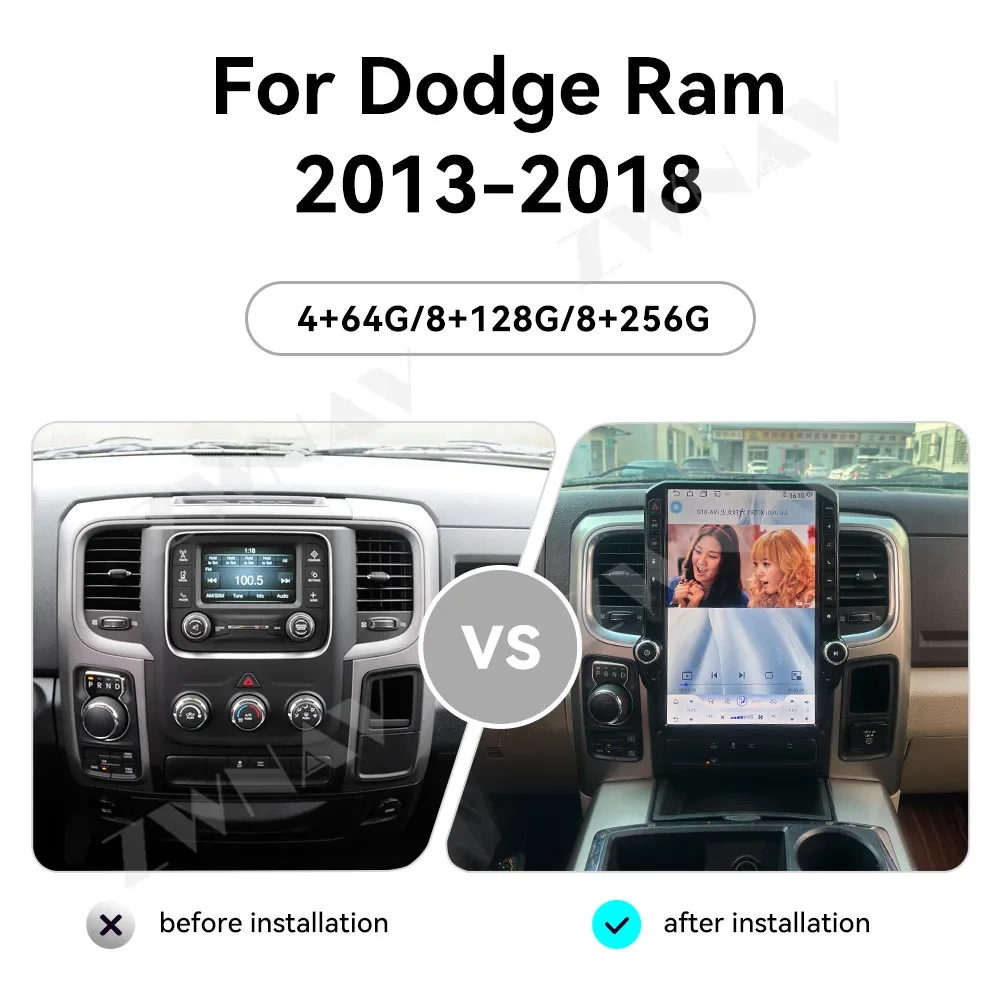 Dodge RAM 1500 / 2500 / 3500 (2012-2018) 14.5 İnç Tesla Tarzı Android 14.0 Multimedya Sistemi