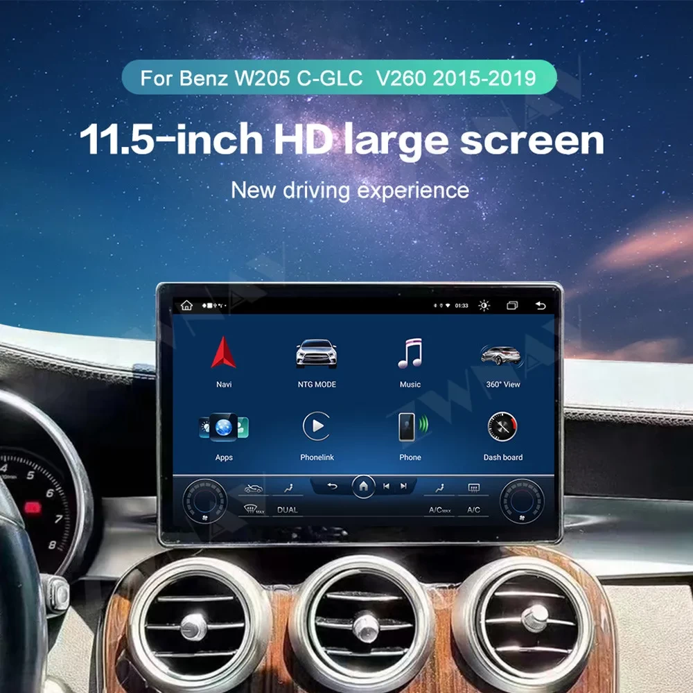 Mercedes-Benz C-Serisi & GLC (W205/X253) 2015-2019 Android 12.0 Dikey 11.9 inç Multimedya Sistemi