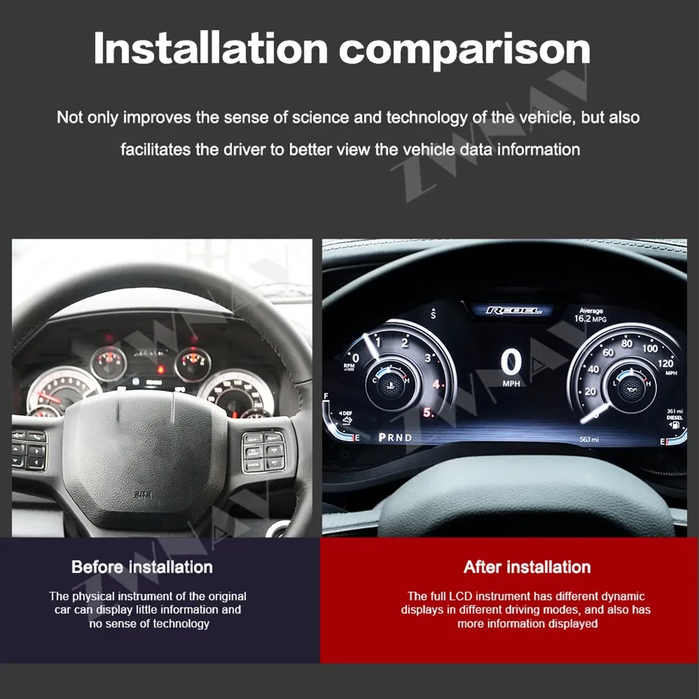 Dodge RAM 1500 / 2500 / 3500 (2012-2023) 12.3 İnç Dijital Hayalet Ekran Paneli