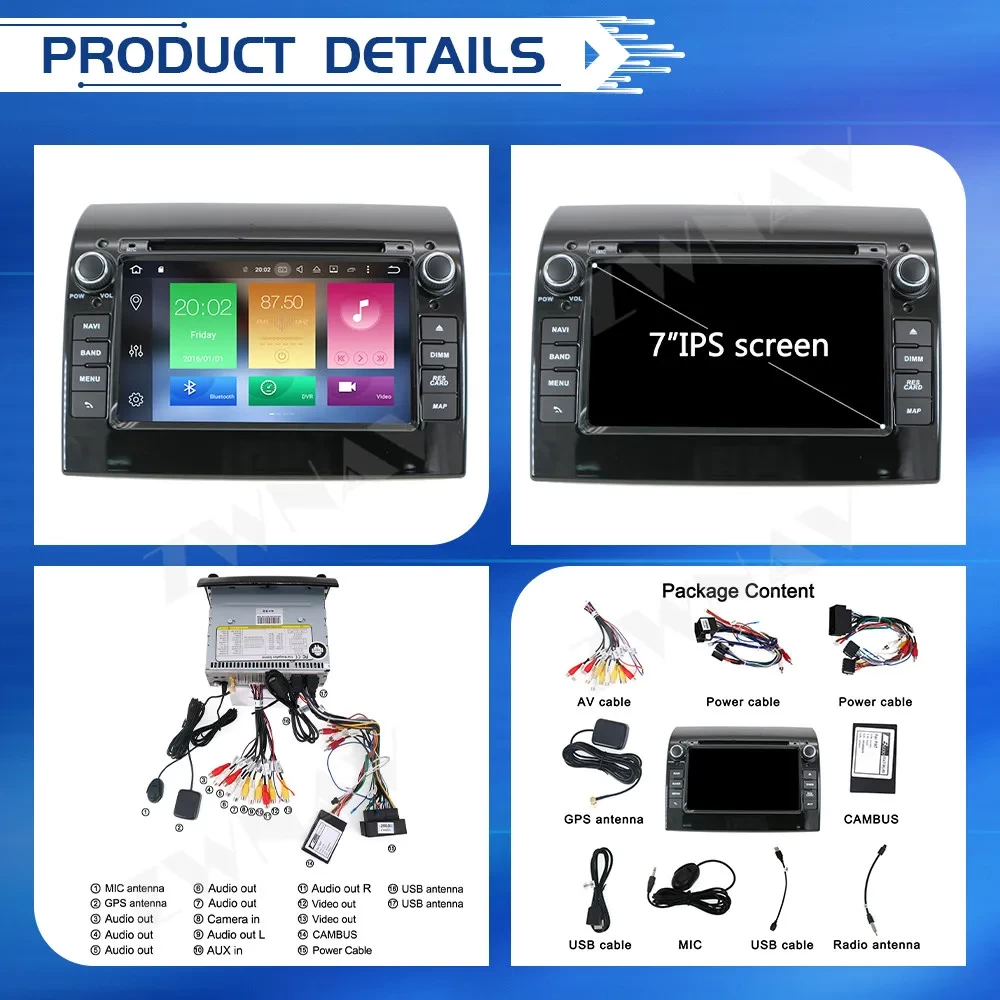 Fiat Ducato (2006-2019) İçin Android 12.0 PX6 Multimedya & Navigasyon Sistemi