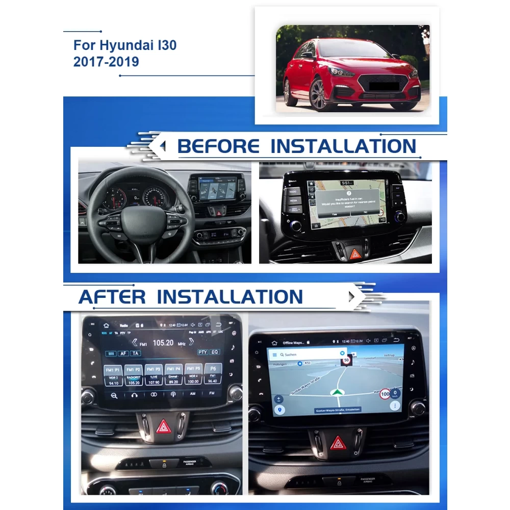Hyundai i30 (2017-2018) Android 14.0 Kablosuz CarPlay & Multimedya Sistemi