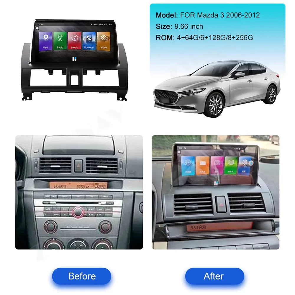 Mazda 3 (2004-2009) Android 13 Octa-Core Multimedya ve Navigasyon Sistemi