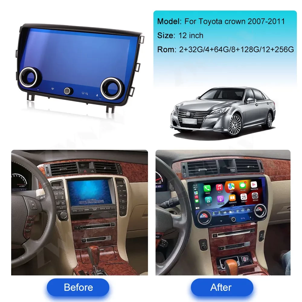 Toyota Crown Majesta S180 (2003-2008) 12 inç Android 13 Multimedya ve Navigasyon Sistemi