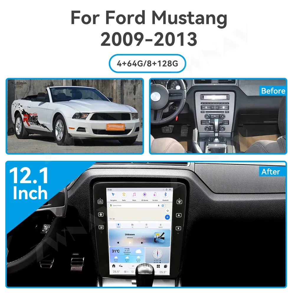Ford Mustang GT (2009-2014) 12.1 İnç Çift Ekran Deneyimli Android 13.0 Multimedya Sistemi