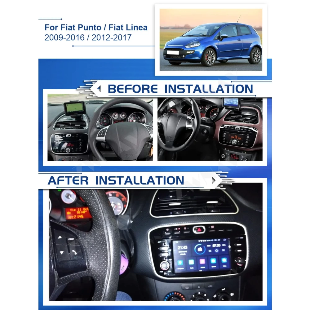 Fiat Punto (2009-2015) & Linea (2012-2015) İçin Android Multimedya & Navigasyon Sistemi