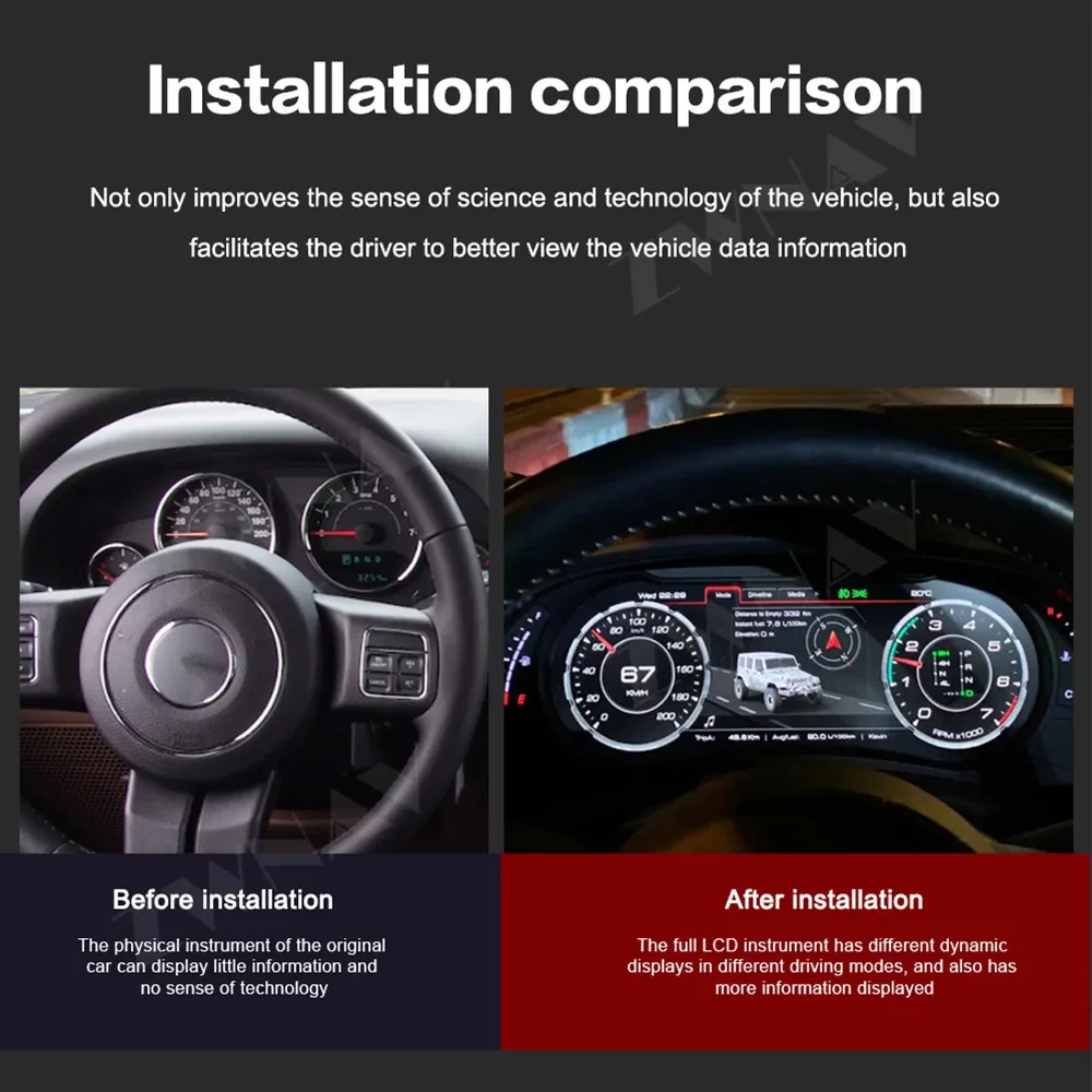 Jeep Wrangler JK (2007-2017) 12.3 İnç Dijital Hayalet Ekran