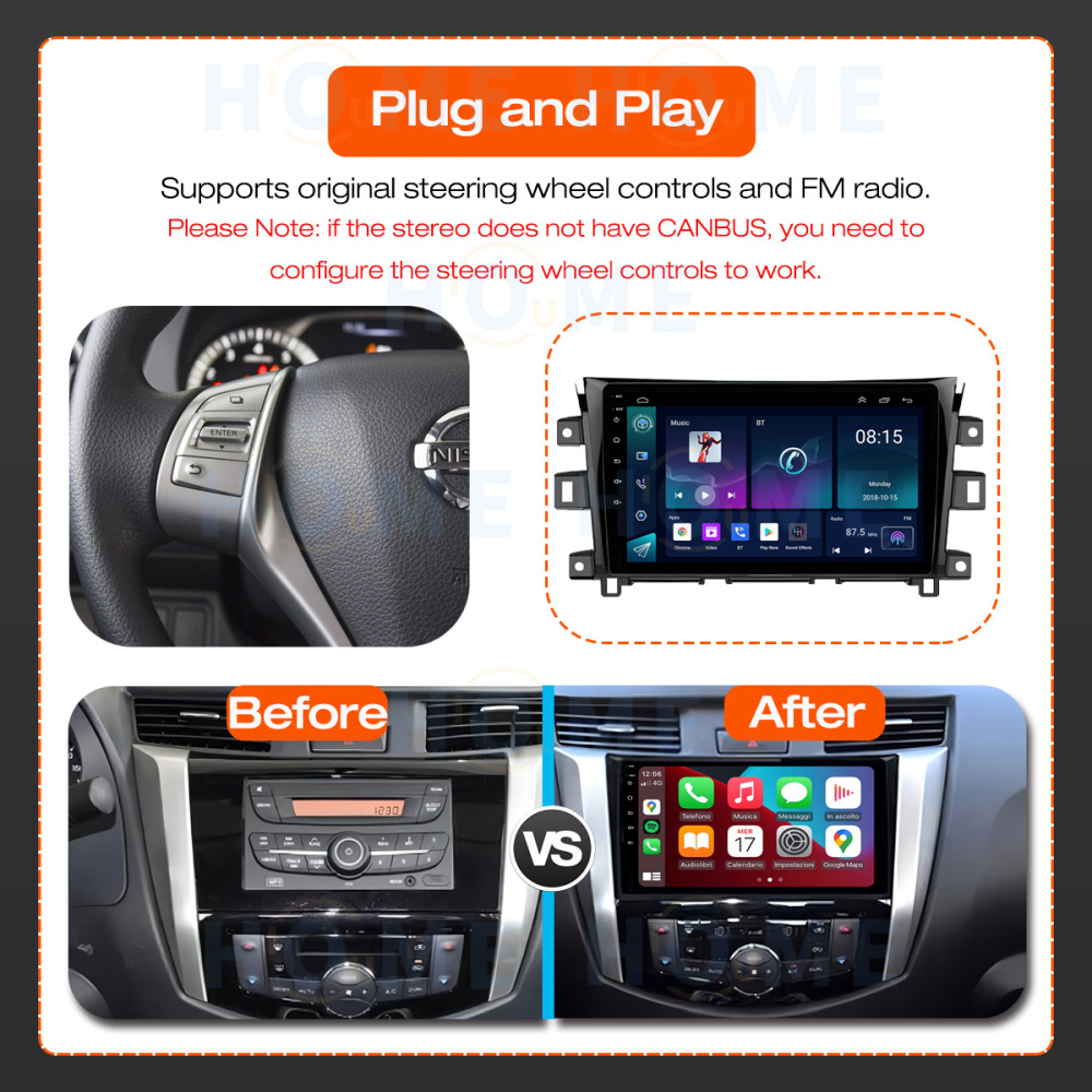 Nissan Navara Frontier NP300 9 inch Android 14 - CarPlay - Android - GPS Navigasyon - Multimedya Ekran 2016-2022