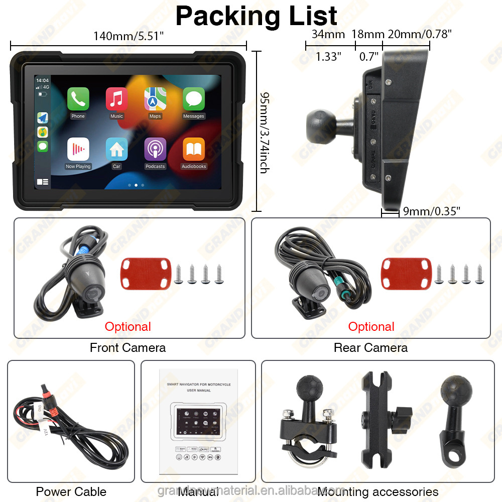 5 inç motosiklet CarPlay Android Navigasyon Ekran çift BT Müzik Su Geçirmez Döngü Kayıt