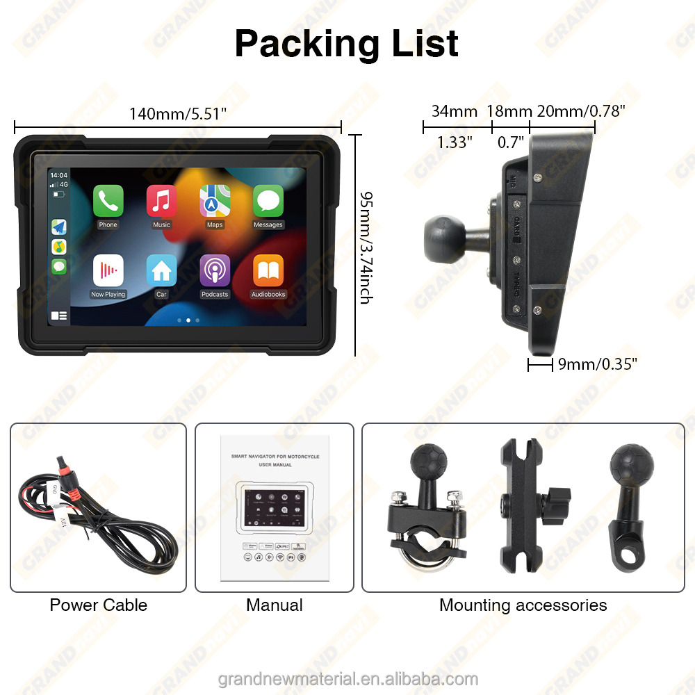 5 inç IP67 Su Geçirmez Motosiklet GPS Navigasyon IPS Akıllı Ekran Carplay Android BT5.0