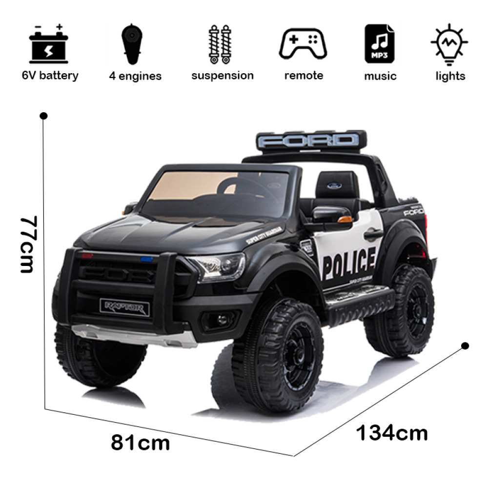 12V Licensed Ford F150 Raptor Police Edition - Orijinal Lisanslı, Işıklı Siren ve Telsizli, Eva Tekerlekli, Deri Koltuklu ve 2.4G Uzaktan Kumandalı Dev Akülü Pick-up