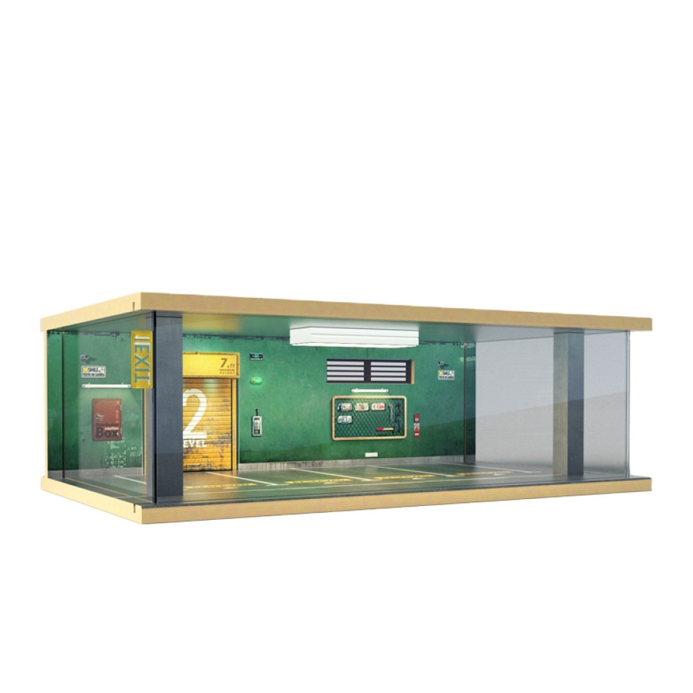 1/32 Ölçekli Dörtlü LED Aydınlatmalı Ahşap Garaj – Diecast Filonuz İçin Panoramik VIP Showroom