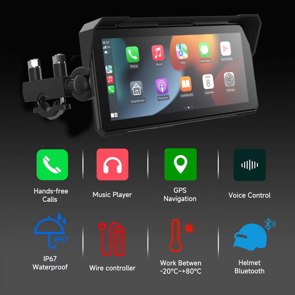 8.1 inç Motosiklet Ekran Carplay Android Ses Kontrolü GPS Taşınabilir IPS Akıllı Navigasyon Ekran Android 10