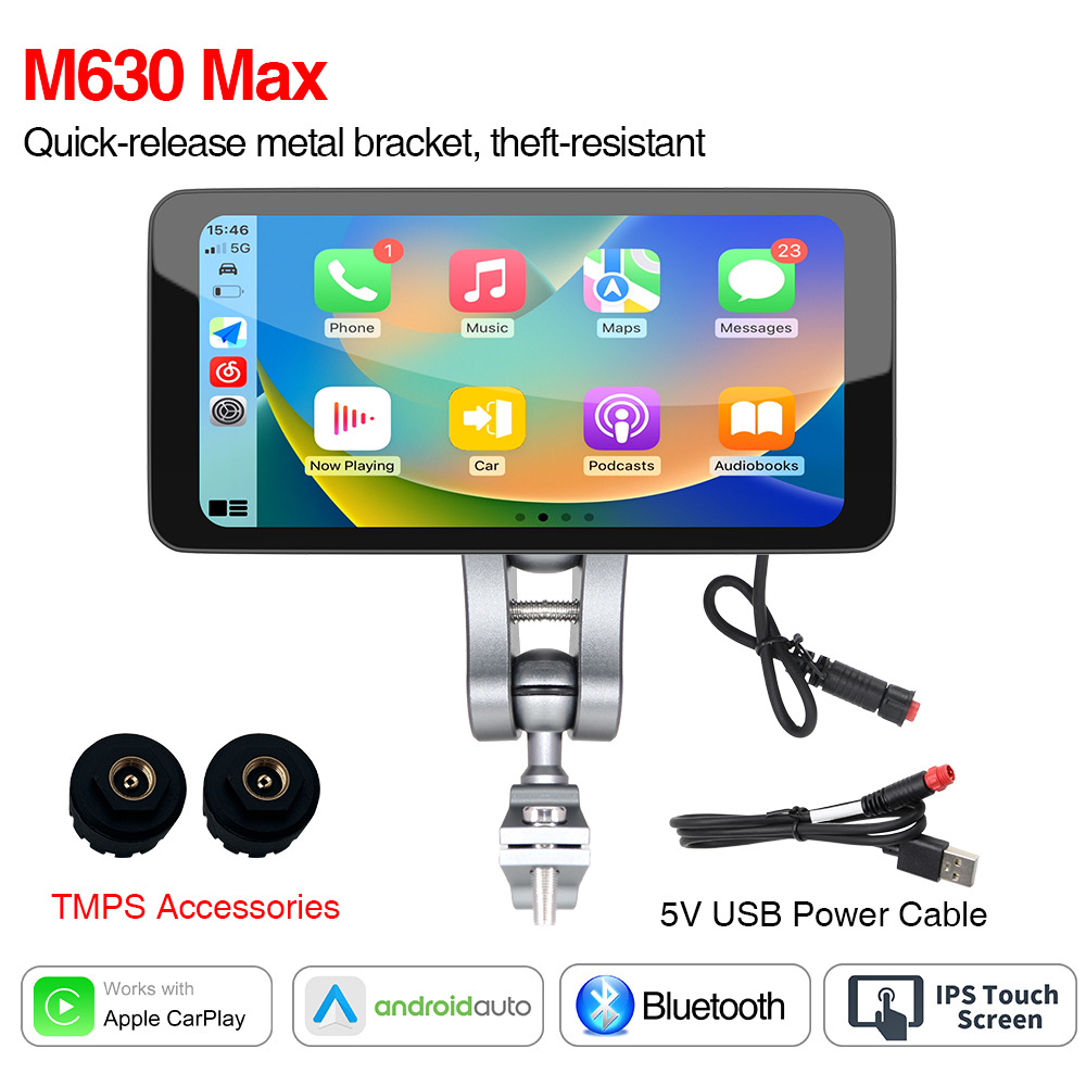 6.3 inç Hızlı Motosiklet CarPlay 12V & 5V güç GPS Navigasyon IPX67 Su Geçirmez Kablosuz CarPlay & Android 