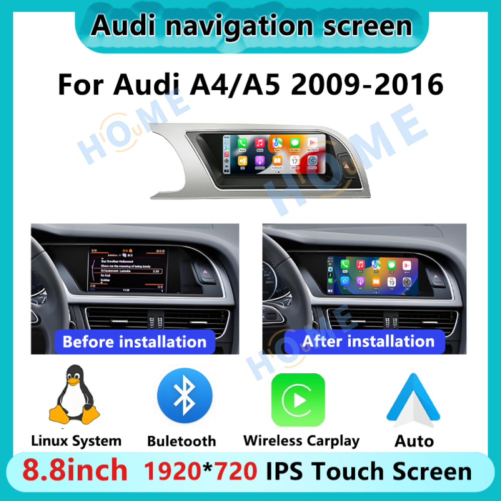 Audi A5 8.8 inch Linux Sistem - CarPlay - Android - GPS Navigasyon - Multimedya Ekran 2009-2018