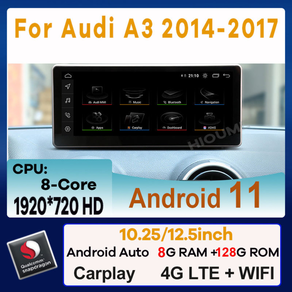 Audi A3 10.25/12.5 inch Android 13 - CarPlay - Android - Google Play Store - GPS Navigasyon - Multimedya Ekran 2014-2017