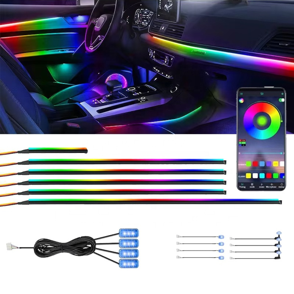 18'i 1 Arada Araç İçi LED Ortam Işığı - 64 Renk, APP & Müzik Senkronizasyonlu RGB Işık Şeridi