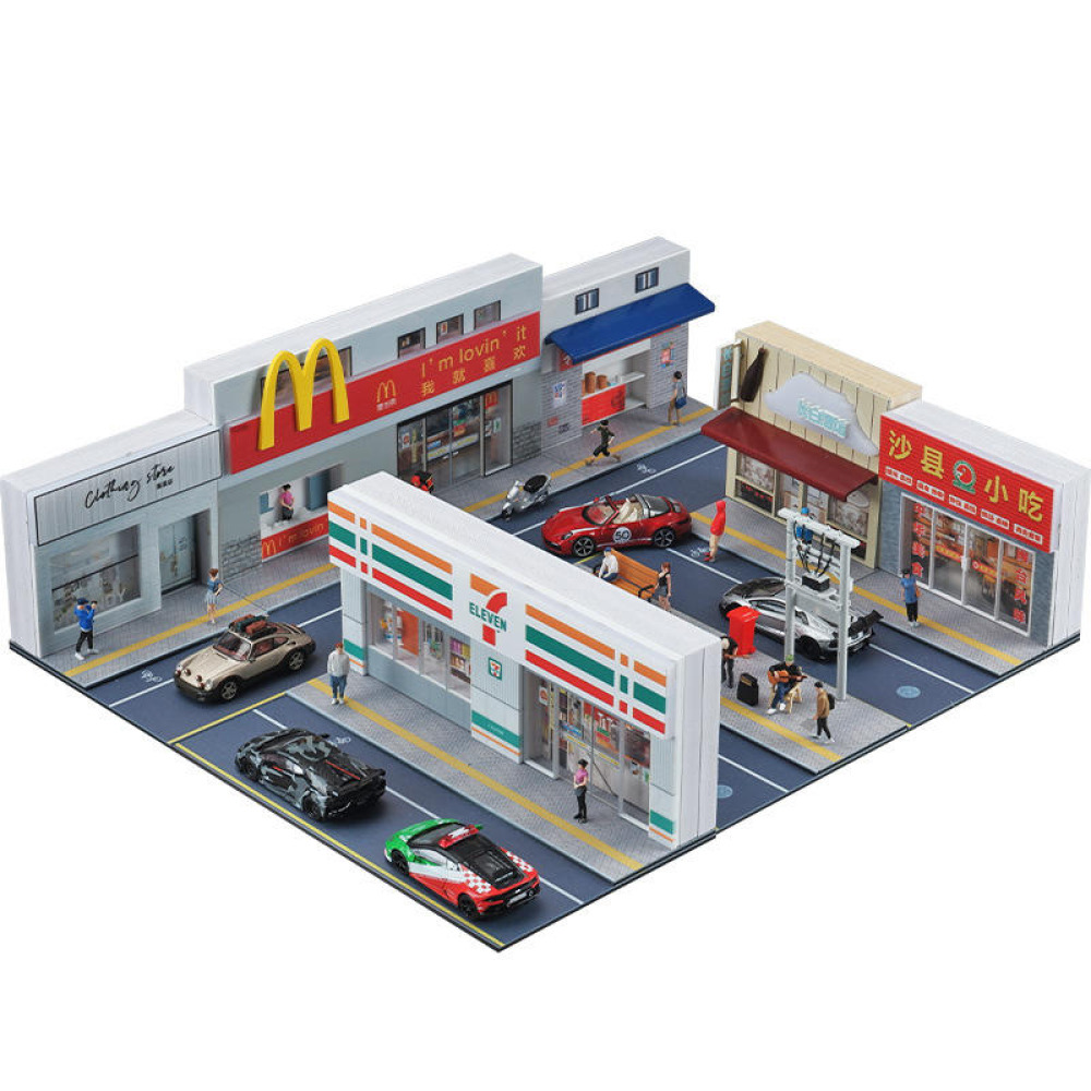 1/64 Ölçekli LED Aydınlatmalı VIP PVC Garaj – Diecast Koleksiyonunuz İçin Modern ve Işıltılı Şehir Sahnesi