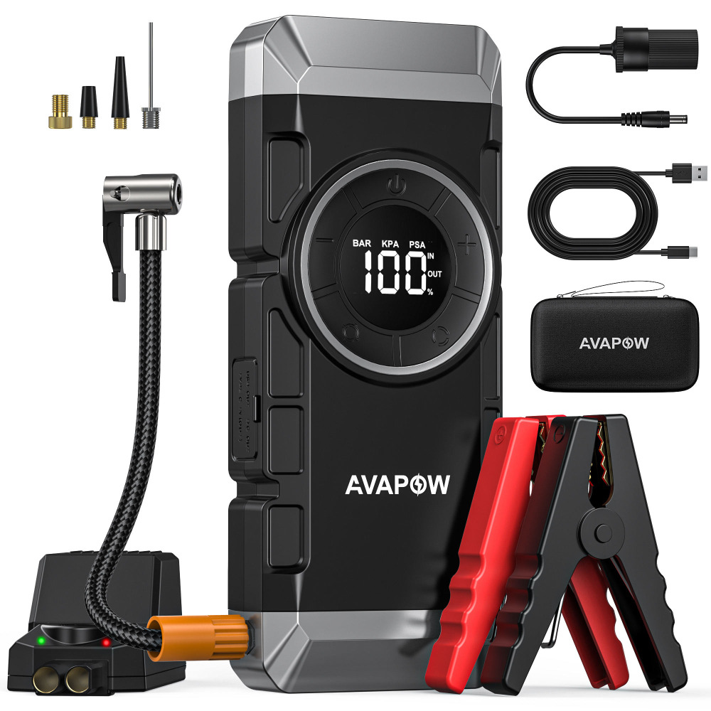 AVAPOW 2-in-1 Akıllı Taşınabilir Araç Takviye Cihazı (Jump Starter) & Hava Kompresörü