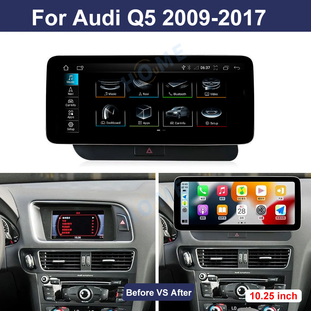 Audi Q5 10.25 inch Android 13 - CarPlay - Android - Google Play Store - GPS Navigasyon - Multimedya Ekran 2009-2017