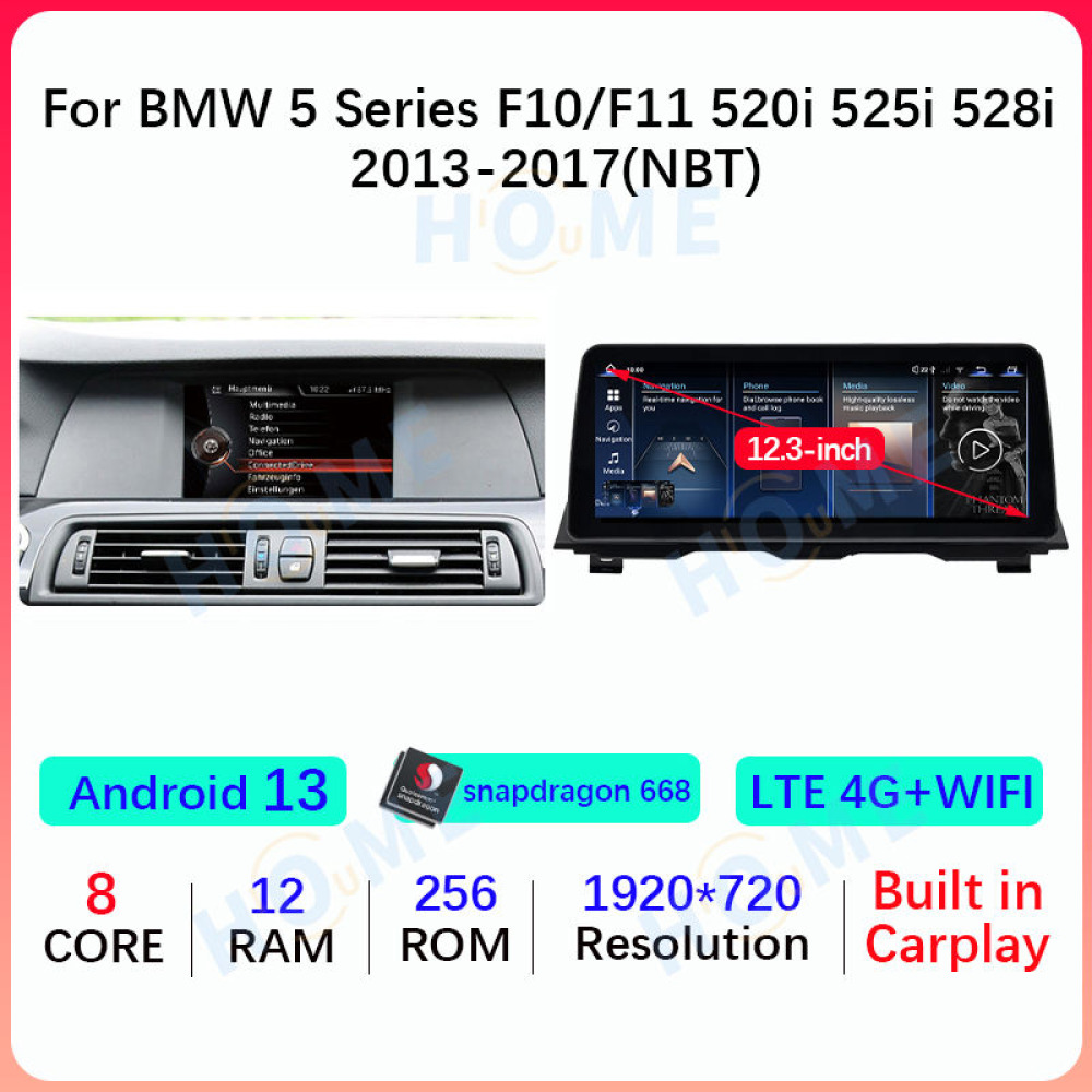 BMW 5 Serisi F10/F11 10.25/12.3 inch Android 13 - CarPlay - Android - GPS Navigasyon - Multimedya NBT Ekran 2011-2017