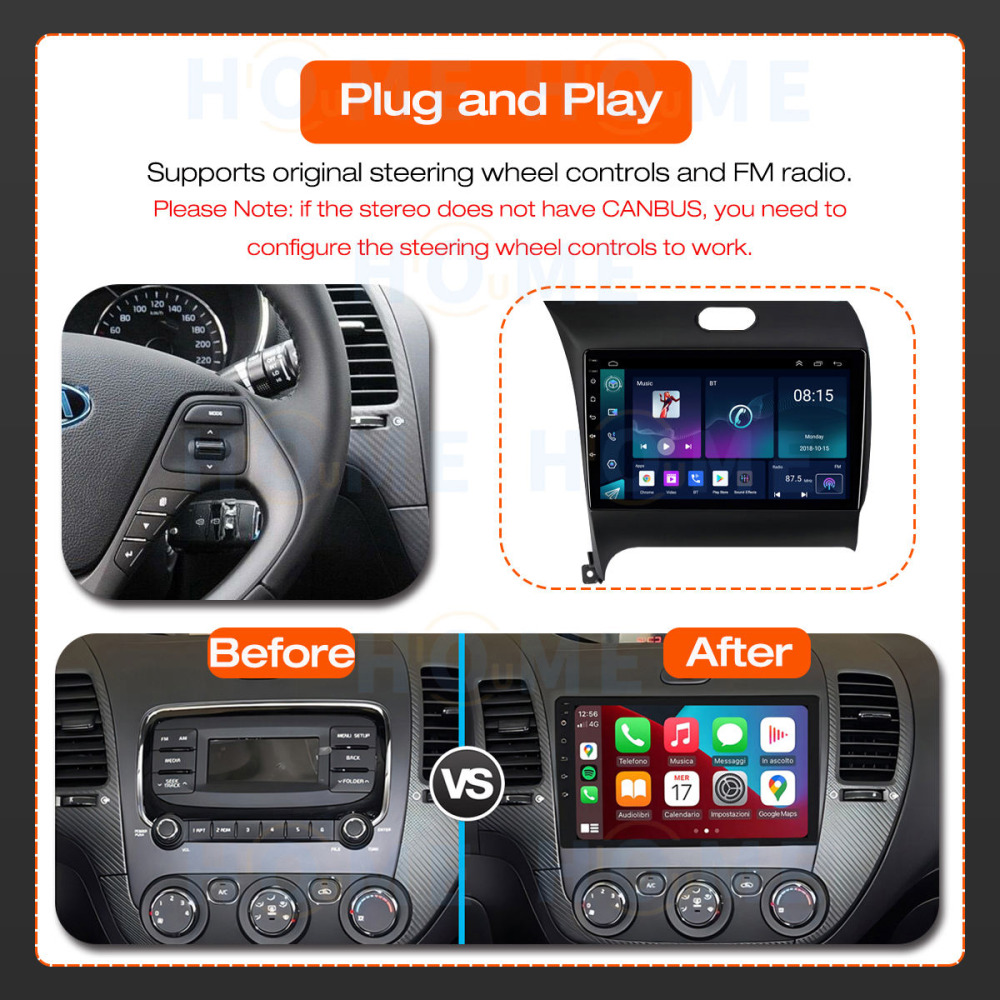 Kia Cerato K3 9 inch Android 14 - CarPlay - Android - GPS Navigasyon - Multimedya Ekran 2013-2018 