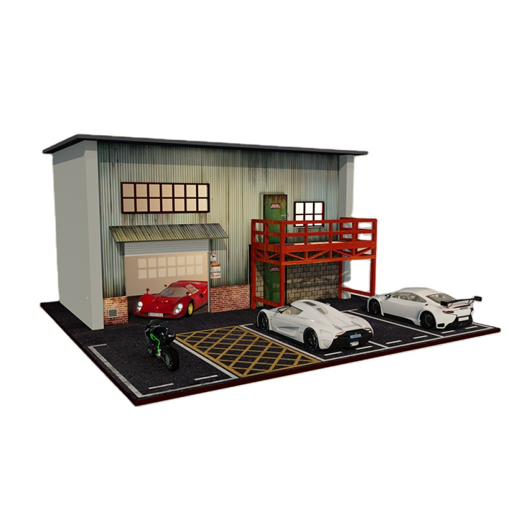 1/64 Ölçekli American Style Vintage LED Aydınlatmalı Ahşap Garaj – Diecast Koleksiyonunuzda Retro Rüzgarı