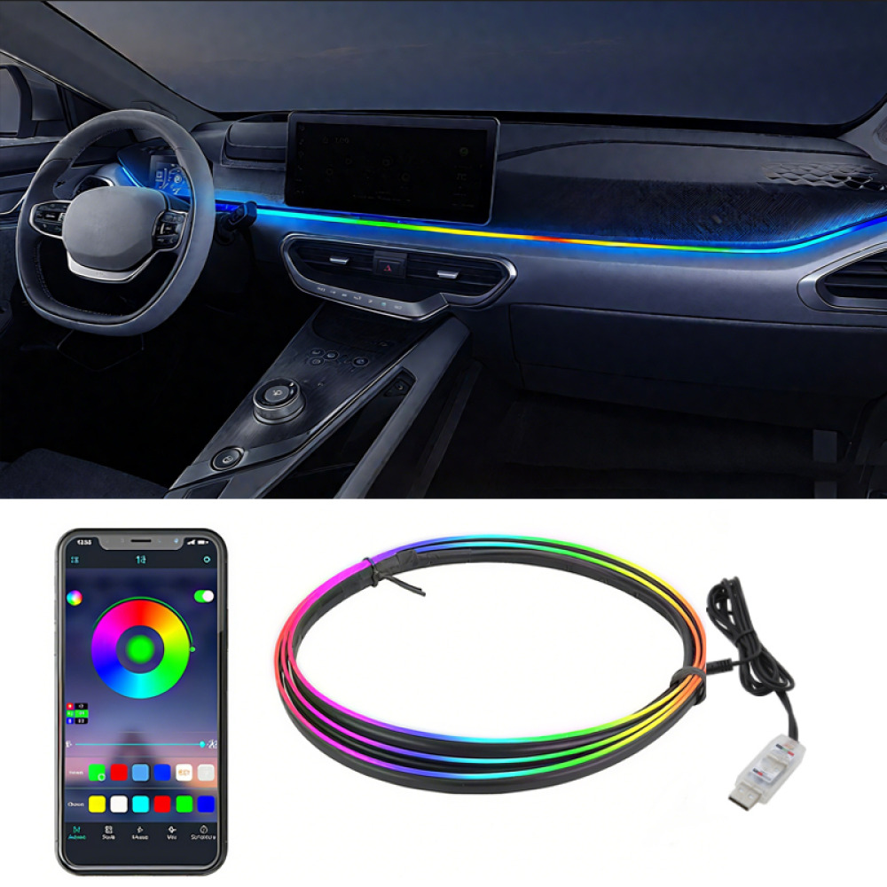 LED Şerit Symphony Araç Işığı - USB ve APP Kontrollü, 5V Evrensel Dekoratif İç Aydınlatma