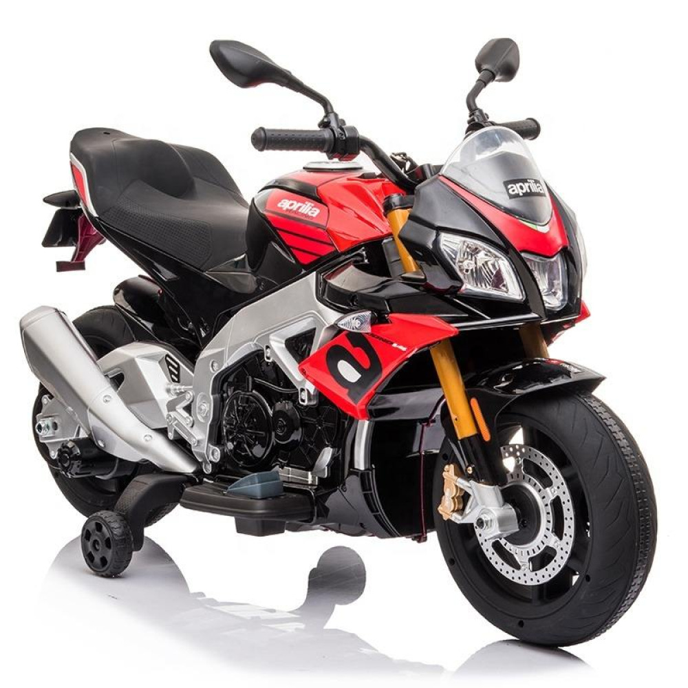 12V Licensed Aprilia Tuono V4 - Orijinal Lisanslı, Destek Tekerlekli, EVA Yumuşak Lastikli, MP3 Çalarlı ve LED Farlı Spor Akülü Motosiklet