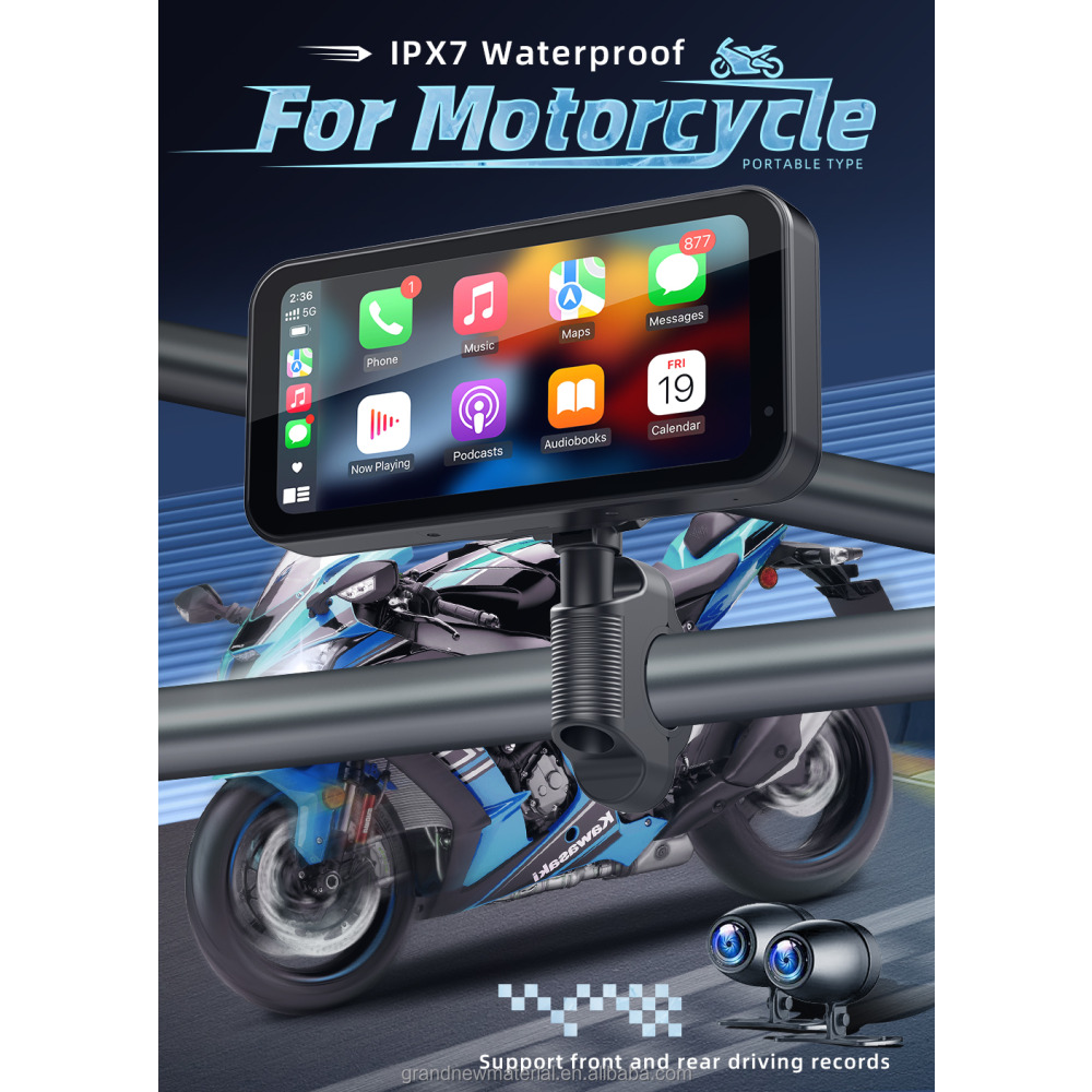 6.25 inç motosiklet CarPlay Android Navigasyon Ekran çift BT Müzik Su Geçirmez Döngü Kayıt