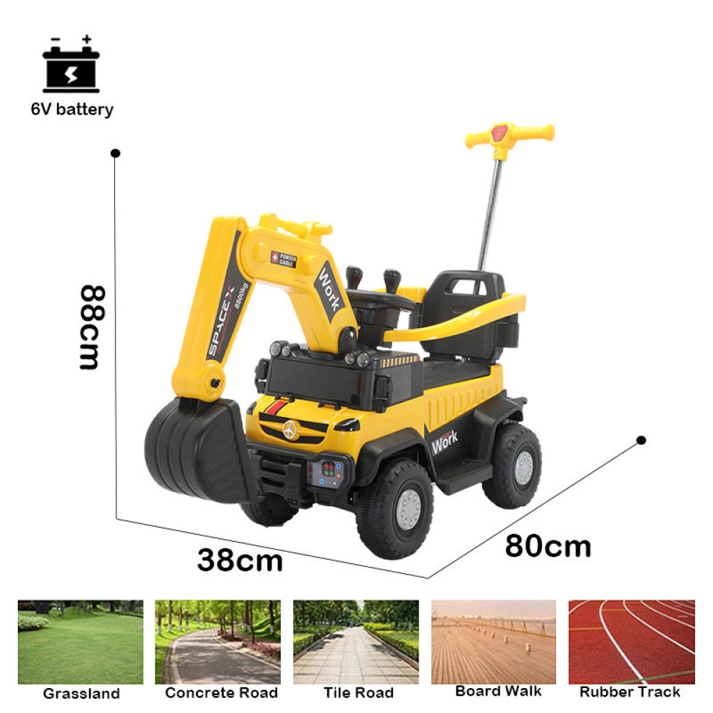 12V Power-Digger Elektrikli Ekskavatör - Hareketli Kepçeli, Ebeveyn İtme Barlı, Müzikli ve Fonksiyonel İş Makinesi