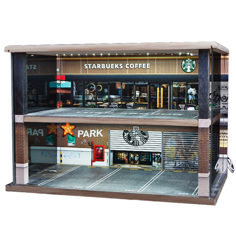 1/24 Ölçekli Çift Katlı Masif Ahşap VIP Garaj Sahnesi – Diecast Koleksiyonunuz İçin Doğal ve Lüks Sunum