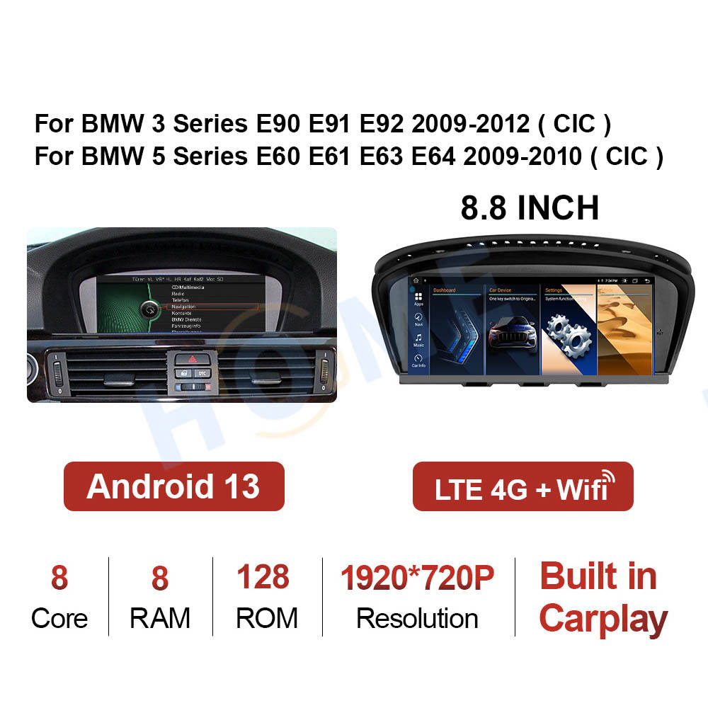 BMW 3 Serisi E90 E91 E92 8.8/12.5 inch Android 13 - CarPlay - Android - GPS Navigasyon - Multimedya CIC Ekran 2009-2012