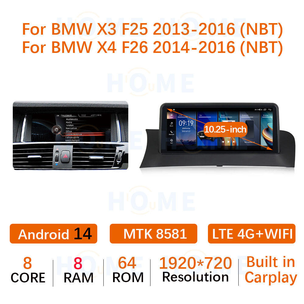 BMW X4 F26 10.25/12.5 inch Android 14 - CarPlay - Android - GPS Navigasyon - Multimedya NBT Ekran 2014-2016