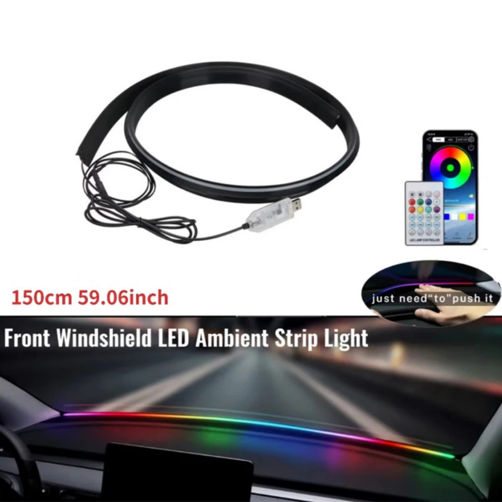 Evrensel Ön Cam LED Işık Bar - 150cm RGB, USB/APP/Uzaktan Kumanda, Tesla İçin Renkli Işık