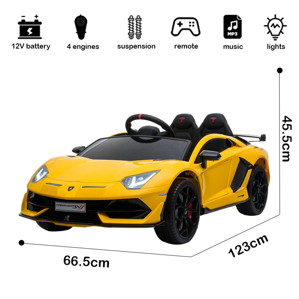 12V Licensed Lamborghini Aventador SV - Orijinal Lisanslı, Yukarı Açılan Makas Kapılı, Eva Tekerlekli, Deri Koltuklu ve Uzaktan Kumandalı Akülü Süper Spor Araba