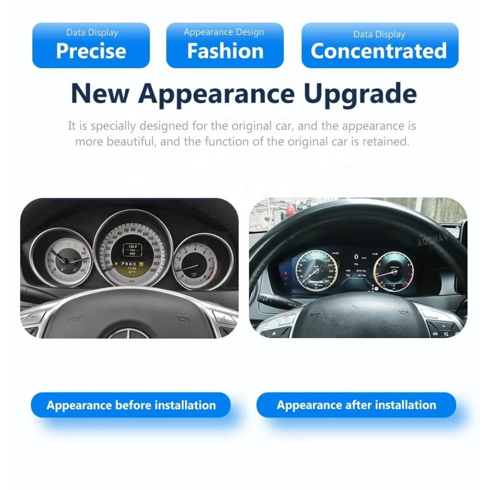 Mercedes-Benz C-Serisi (W204) İçin 12.3 inç LCD Dijital Hayalet Gösterge Paneli (2008-2011)