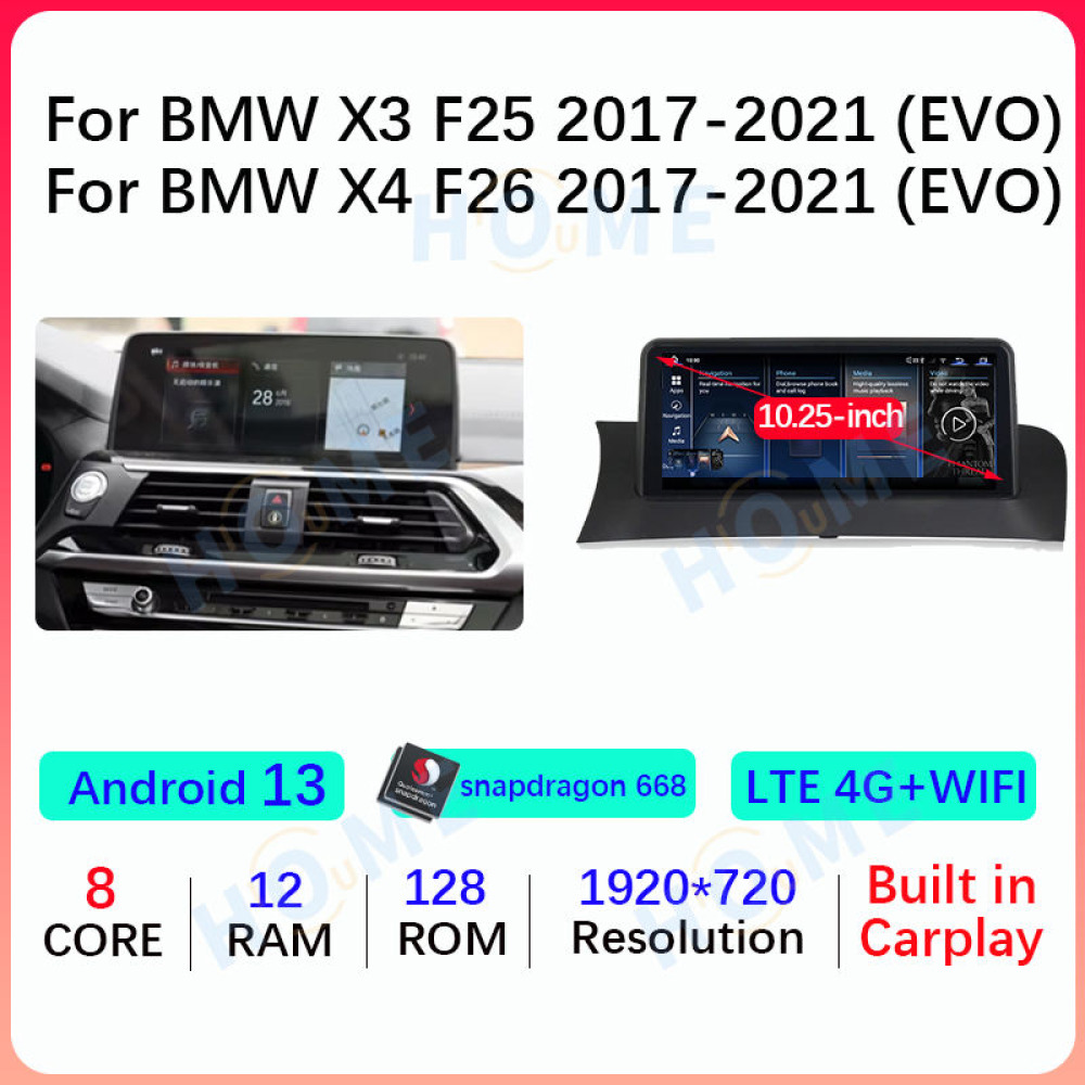 BMW X3 F25 10.25/12.5 inch Android 13 - CarPlay - Android - GPS Navigasyon - Multimedya EVO Ekran 2011-2021