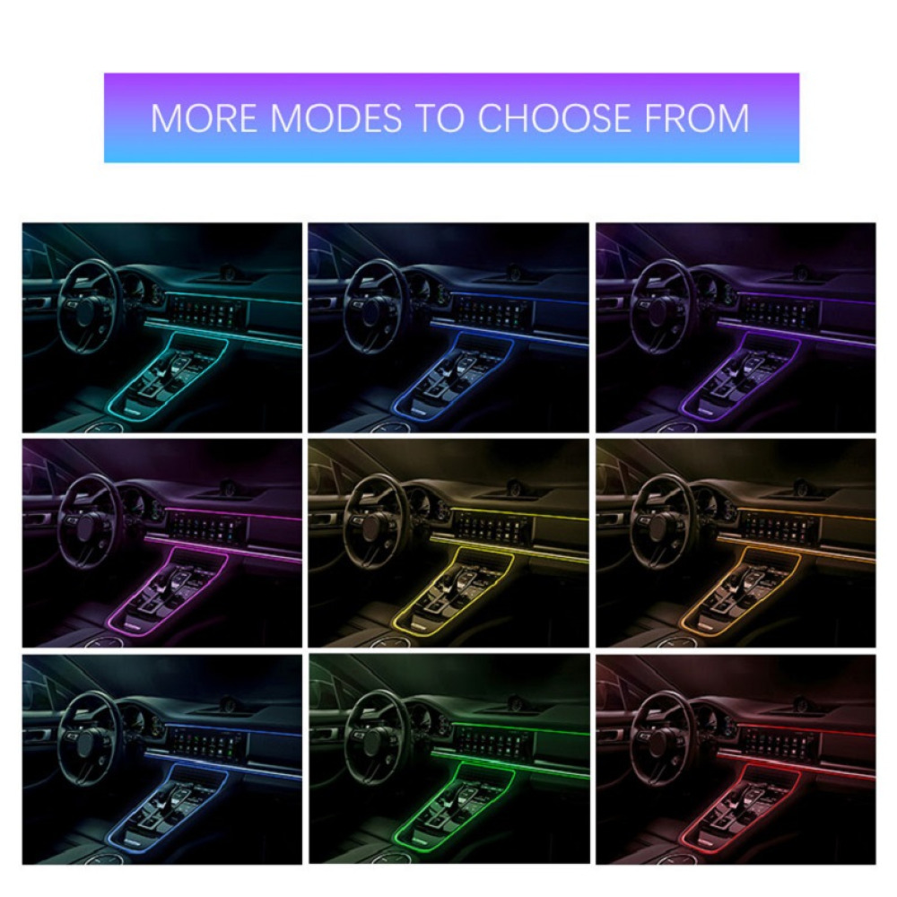 12V RGB LED Fiber Araç Dekoratif Işık Şeritleri - DIY İç Ortam Gösterge Aydınlatması, Gösterge Paneli Atmosfer Işığı Araç Aksesuarları