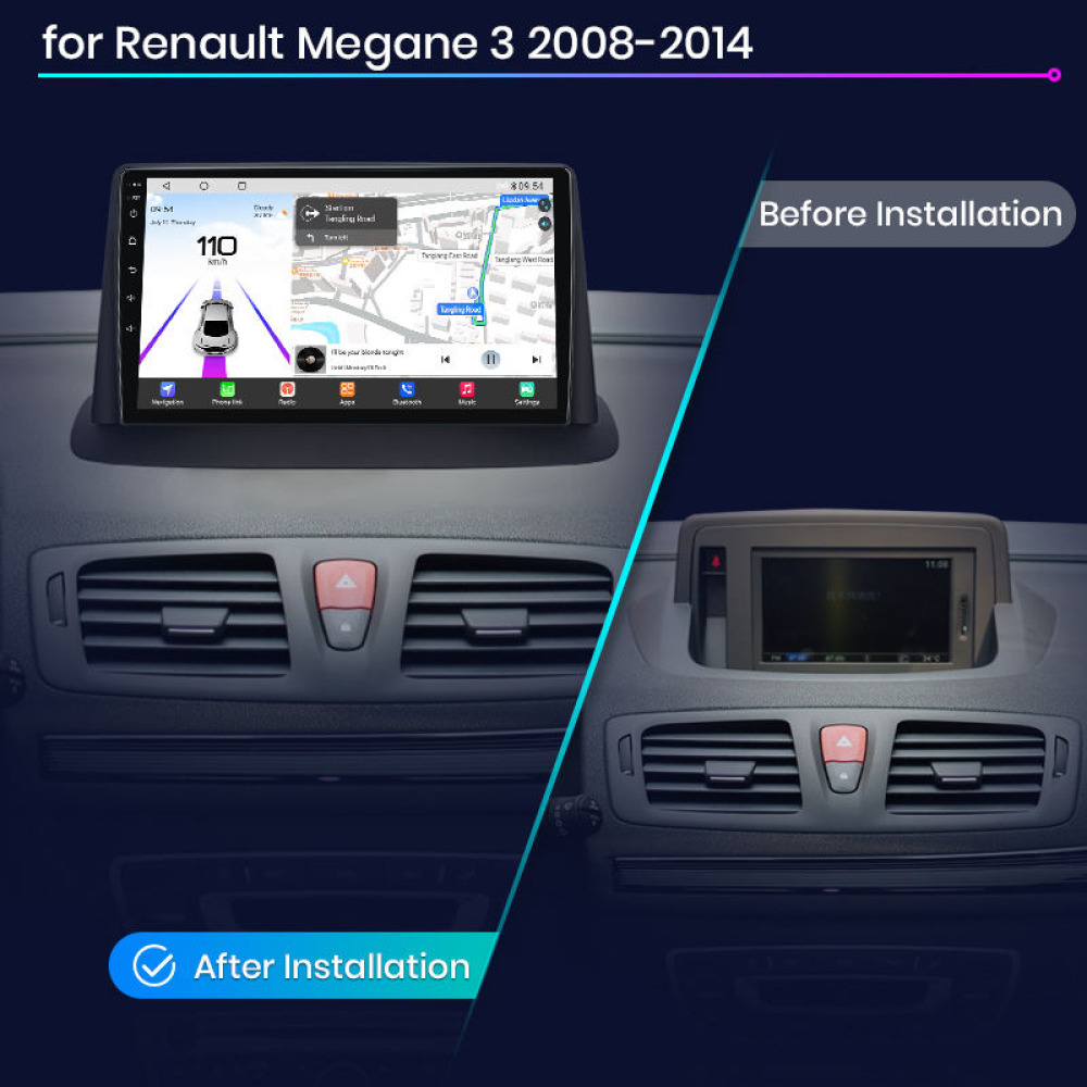 Renault Megane 3 & Fluence (2008-2014) İçin Qualcomm Chip Android Multimedya Sistemi